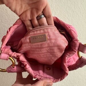 Prada Napa Trimmed Tessuto Handle Pink Handbag
